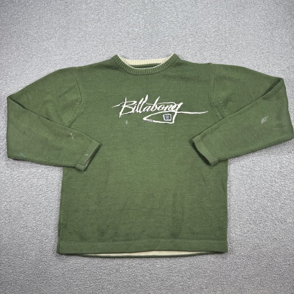 Y2K Billabong Thermal Sweater Men's Large Green Crewneck Pullover Skater Surfer